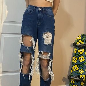 Dark blue ripped jeans